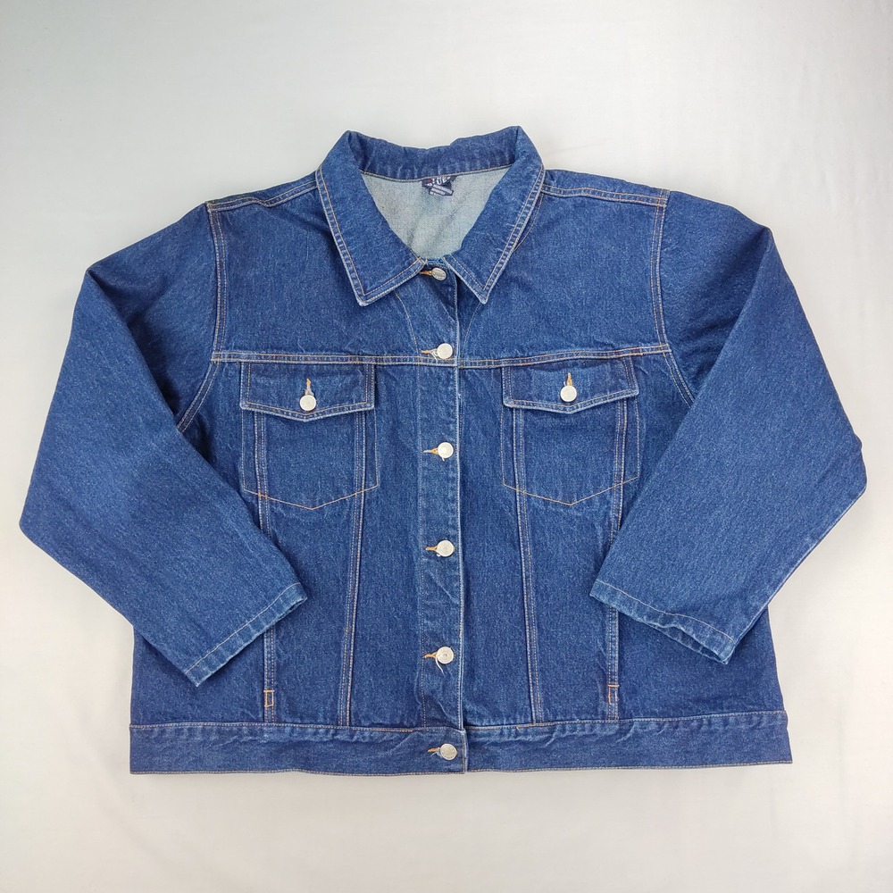 The Blues Denim Jacket Womens 24W Blue Trucker Cotton Button Up Classic Casual
